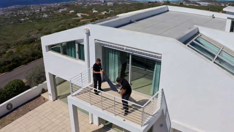 Curtains hanging behind glass doors at a Cape Town home